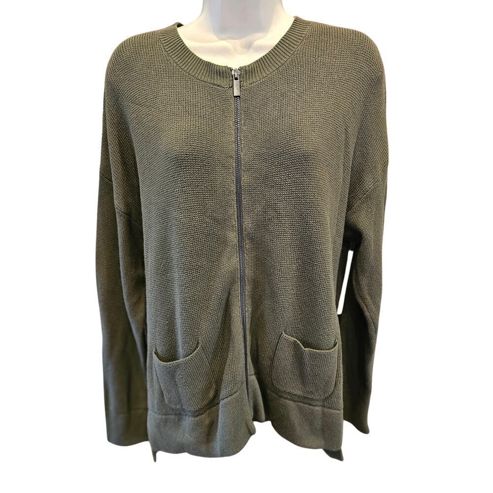Comptoir des Cotonniers green zip up shaket sweater Silk wool blend L / XL +